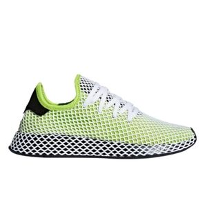Adidas Mens Deerupt 'Solar Slime' Green Grid Web Flexible Athletic Sneakers
